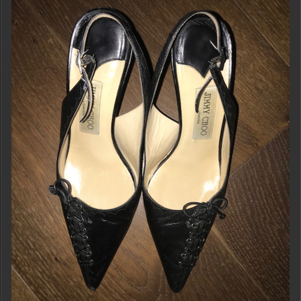 Jimmy Choo Black Heels w/ Corset Detail - Picture 2 of 5